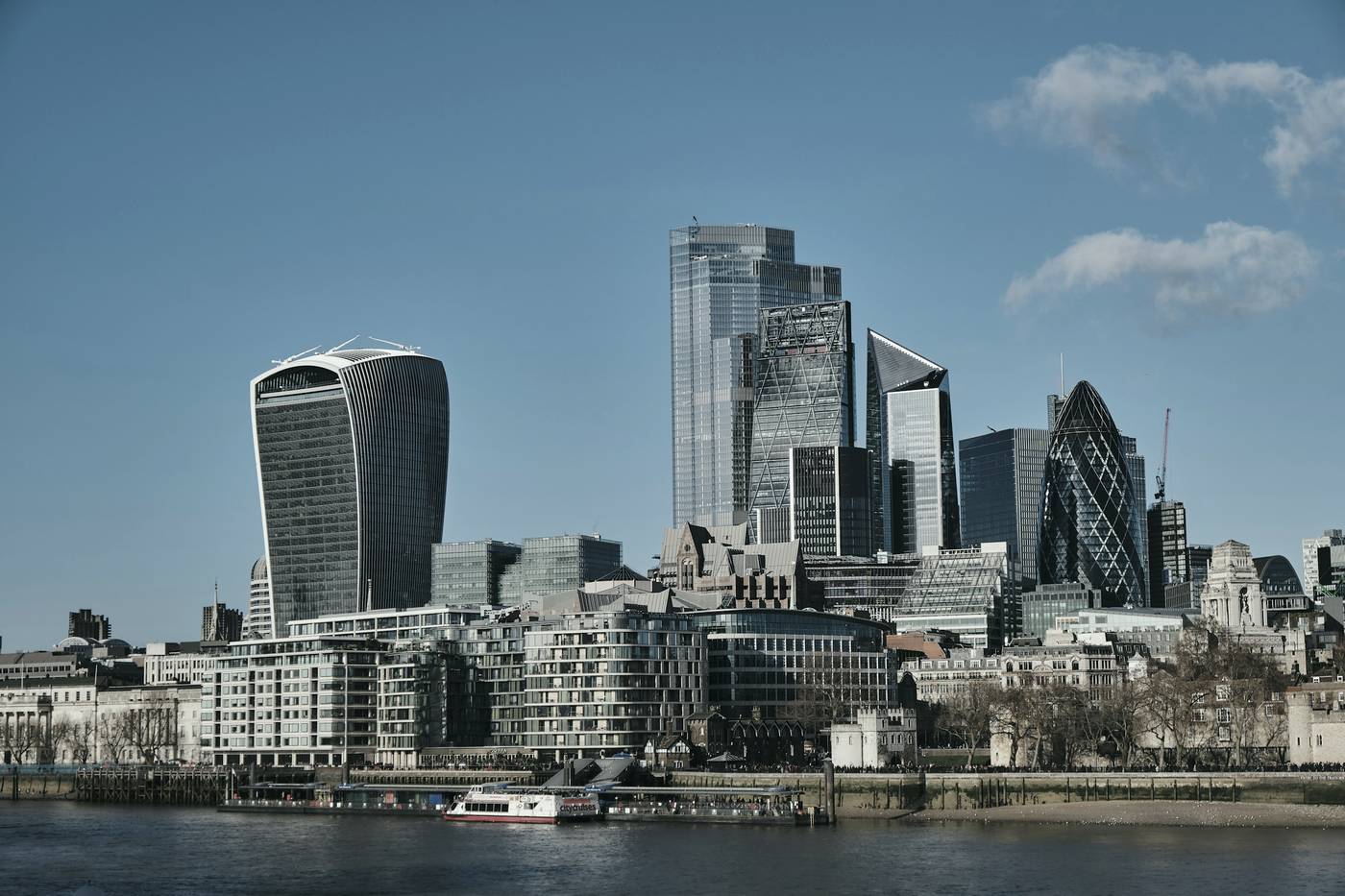 The City of London skyline across the River Thames, including 20 Fenchurch Street and the Cheesegrater